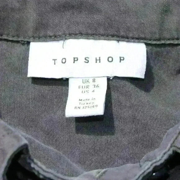 TOPSHOP Gray Button Up Relaxed Fit Top Collar Pockets Roll Tab Sleeve Women S - Picture 4 of 9
